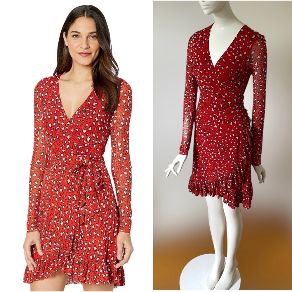 NWT Sanctuary red leopard cheetah print Emma long sleeve wrap dress sz M